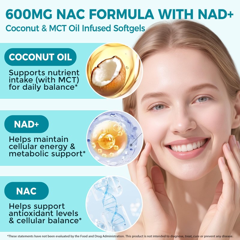 KPNEMA N-Acetyl Cysteine (NAC) 600mg, 300 Softgels with Coconut &