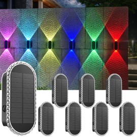 LIANGLOME 8PK Solar Fence Lights Outdoor - Solar Outdoor Light Warm White & RGB Lights for Outside Backyard, Patio, Deck Fence, Stair Handrail, Pool and Wall