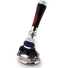 Turtle Shell Luxury 5-Edge Cartridge Men's Razor Holder Made of German Stainless Steel & Chrome-Plated New Mini Handle Design