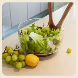 seicasaya 9" Glass Salad Bowl Set, with Acacia Wood Base and Utensils for Versatile Serving