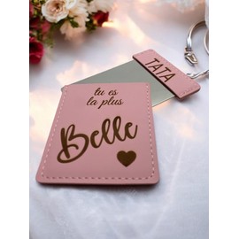 Taschenspiegel aus Kunstleder, Rosa, Aufschrift "Tata tu ES la most beautiful", Geschenkidee für Damen, Geburtstag, Party, Weihnachten, Patentante, Schwester, Tonton