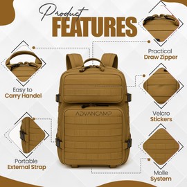 ADVANCAMP Rucking Backpack for Men, 45L Large Capacity Tactical Military Backpack with Molle Webbing, Durable 900D Oxford Hiking Camping Rucksack