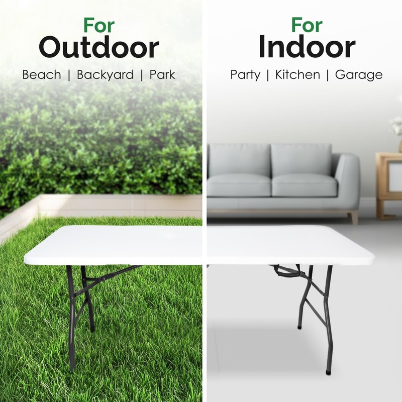 EconoHome 6ft Folding Table with Handle | Heavy-Duty Foldable Table