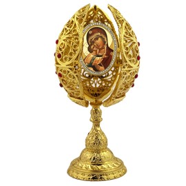 Virgin Mary Icon Filigree Egg Triptych Virgin of Vladimir Catholic Orthodox Gift