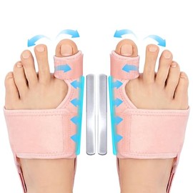 Hallux Valgus Correction Splint, 2 x Day & Night Toe Straightening for Men & Women, Non-Slip Bunion Toe Separator, Hallux Valgus Bandage to Protect the Big Toe, with 2 Heel Adjustment Straps