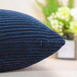 Artscope Cozy Striped Corduroy Pillow Covers Super Soft Decorative Oblong Throw Pillow Covers Case Cushion Covers for Sofa Couch Bedroom Car Decor 12 x 20 Inches, Navy Blue