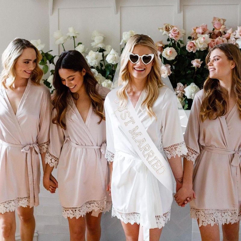Pearl Just Married Sash + Veil + Heart Bride Sunglasses