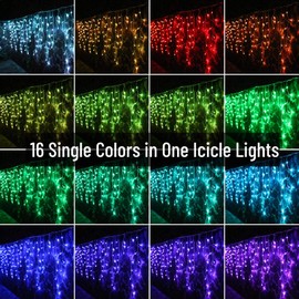 Toodour Christmas Icicle Lights, RGB Color Changing Icicle Lights with Remote, 360 LED 29.5ft Window Fairy Lights with 60 Drops, LED Christmas Lights for Home, Garden, Outdoor Christmas Decorations