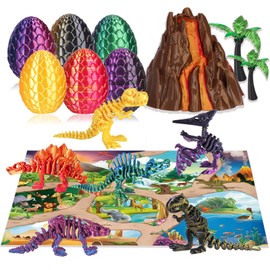 OKYUK 3D Printed Dinosaur Toy Set, Coloured Dinosaur Figures, 10-in-1 Dino Birthday Decoration, Egg Dinosaur Toy from 4 5 6 7 8 9 10 Years Boy Toy Figures Gift Children's Toy