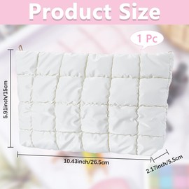 CREATCABIN Puffy Make Up Bag Cosmetic Bag Leather Travel Make Up Bag Toiletry Bag Purse Lightweight Portable Washable Large Capacity Storage Organiser with Zip 26.5 x 15 x 5.5 cm