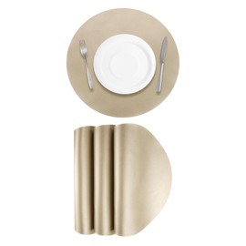 sourcing map 4 Pcs Faux Leather Placemats for Dinner Table, PU Leather Round Table Mats Placemats Heat Resistant Waterproof Oil Proof Kitchen Placemats (Gold)