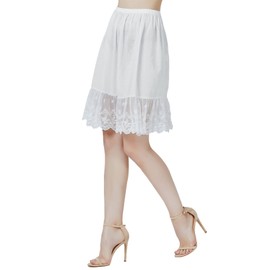 BEAUTELICATE 100% Cotton Half Slip Skirt Extender with Lace Trim Vintage Underskirt