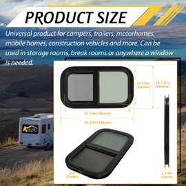 KUAFU RV Vertical Sliding Window 12" X 22" Camper Trailer Cargo Tinted Rv Side Window Replacement with Mounting Ring