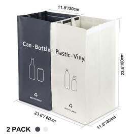 Recycling Bags White,Gray with handle Separate Sorting Organizer Woven waste Bins bag 2 Packs 28 Gallon Waterproof for Kitchen Home Office Heavy Duty Reusable Storage,Easy clean,Bomei Pack