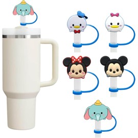 Set de 5 cubre popotes de silicona grado alimenticio reutilizable Protección higiénica para termos y vasos Diseños divertidos Evita polvo, bacterias y derrames accidentales