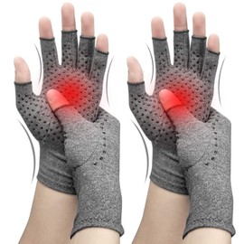 Chargenyang 2 Pairs Anti Arthritis Compression Gloves Half Finger Gloves Training Pressure Gloves Pain Wrist Brace Gloves (Mediun)