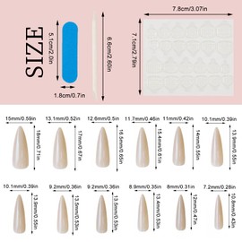 NICENEEDED 24 Pcs Long Stiletto False Nails, Solid Color Press on Nails, Almond Nude Stick on Nails Glossy Glue on Nails Acrylic Fake Nails Stick on Nails for Women Manicure Art