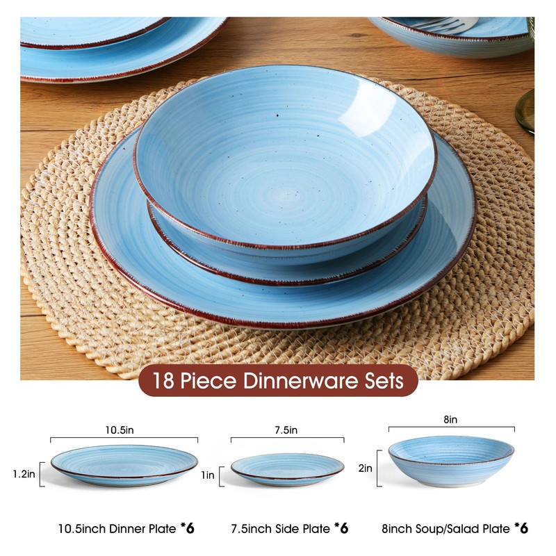 Dinnerware Sets for 6, 18 Piece Plates and Bowls Sets,