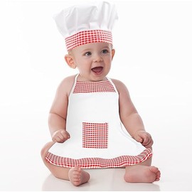 2 Pieces Lovely Chef Outfit for Babies, Cute Chef Costume/Chef Hat/Apron for Babies Aged 6-24 Months, Red White Photo Prop Costume, Lace Up Cooking Clothes for Boys as a Keepsake Photo
