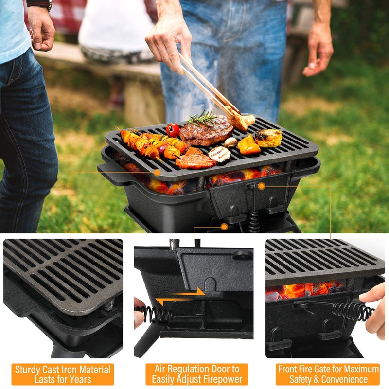 ORALNER Cast Iron Hibachi Grill, Portable Tabletop Grill with Double-Sided