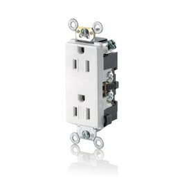 Leviton TDR15-W 15 Amp, 125 Volt, Decora Plus Duplex Receptacle, Straight Blade, Tamper Resistant, Commercial Grade, Self Grounding, White