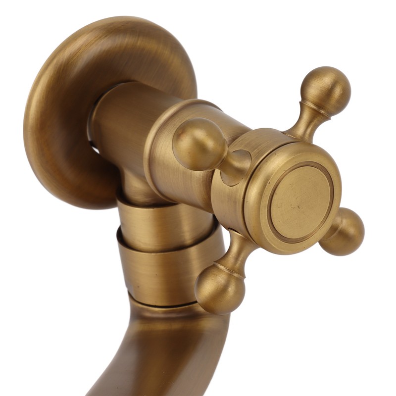 Antique Garden Faucet with Extended Spout Antifreezing Copper Wall Mount