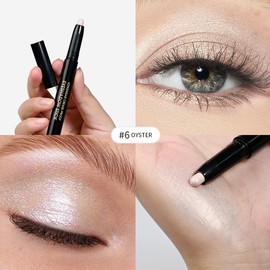 Waterproof White Eyeshadow Stick for Mature Skin, 12Hr Smudge-Proof Matte Cream Eyeshadow & Eyeliner Pencil, 3-in-1 Multi-Use Highlighter, Blendable Long-Lasting Eye Crayon (06 Oyster)