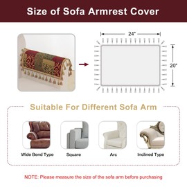 Loom and Mill Luxury Sofa Armrest Covers Set of 2, Classic Damask Thick Chenille Couch Arm Cover Furniture Protector with Lace Edge and Tassels for Chair Couch Sofa (Red&Gold Patchwork, 20x24 inch)