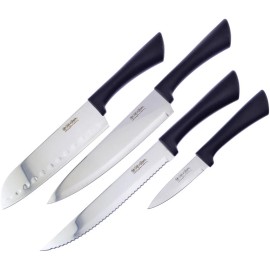 Hen & Rooste Four Piece Kitchen Knife Set 4pc Black ABS Stainless 064B