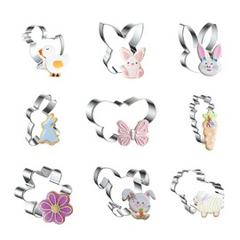 WDYJMALL Easter Cookie Cutters 9-Pc Set - Chick Bunny Rabbit Butterfly Carrot Flower Lamb Sheep - E