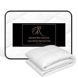 The Royce Microfibre Quilted Mattress Protector - 138 x 195 cm - Extra Deep 40cm Fitted Skirt - Mattress protector - Machine Washable - White (Double Size)