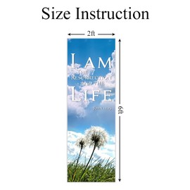 Church Worship Banner for Church Sanctuary Decor 2x6ft-I am the Resurrection and the Life John 11:25 Blue Sky Dandelion Pattern