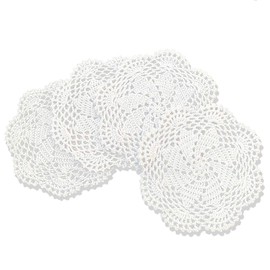 Gracebuy Pack of 4PCS White 7 Inch 100% Cotton HANDMADE Crochet Lace Placemats Coasters