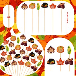Pickmesh 600 Thanksgiving Decorative Cocktails Picks 4.7" Bamboo Toothpicks, Turkey, Pumpkin, Oak Decorations, Fantastic Toothpicks, Bamboo Appetizers, Toothpicks, Fruit skewers, 6 Styles
