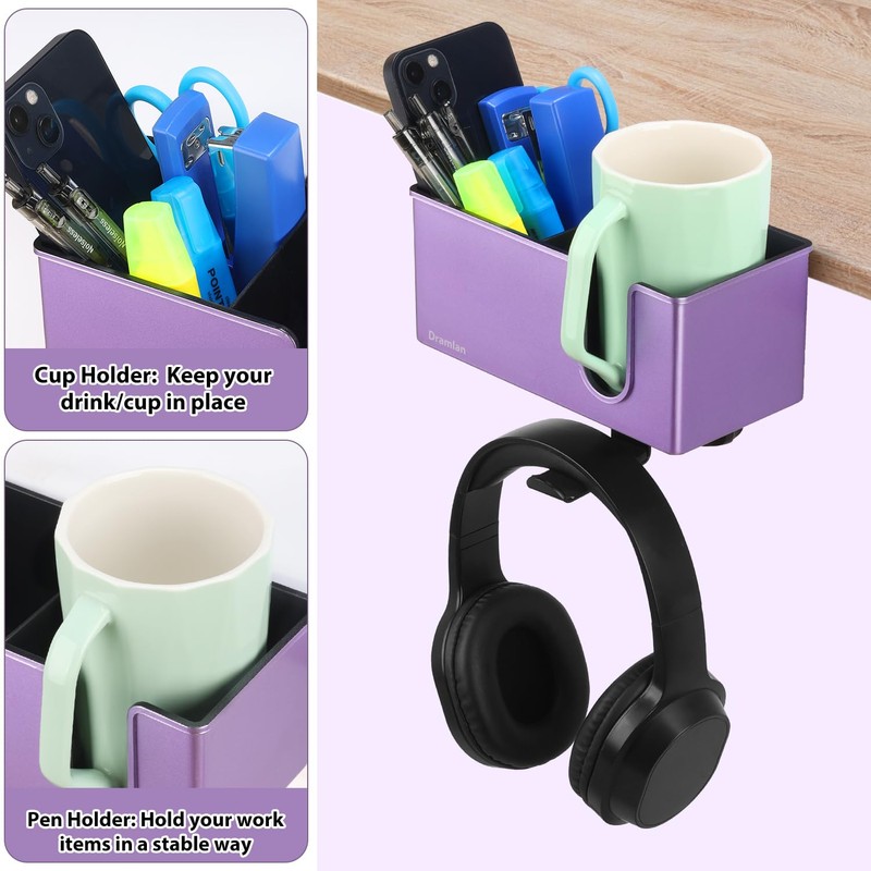 DramLan Desk Organizer with Headphone Hanger Desk Cup Holder for