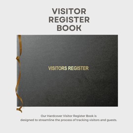 Officewerks Visitors Register & Guest Book, 120 Pages, 8 7/8" X 7", Black Hardbound Cover, Durable Smyth Sewn Binding