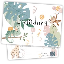 Damalia 12 Invitation Cards Children's Birthday Girl Boy Jungle Animals Children's Party DIN A6 Invitation Birthday Small and Large Baby