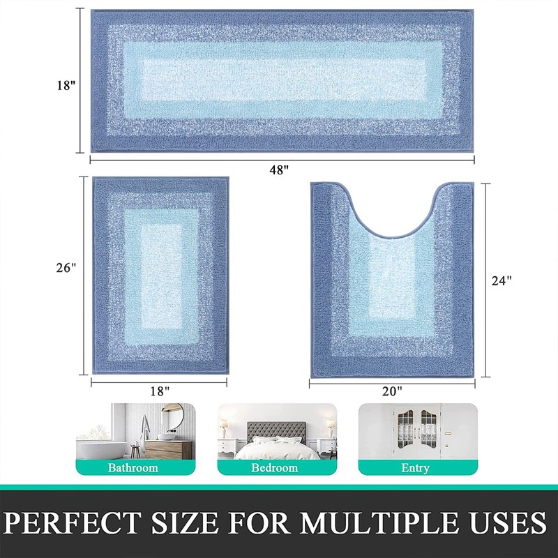 Bsmathom Microfiber Bathroom Rugs Sets 3 Piece, Non-Slip Absorbent Bath