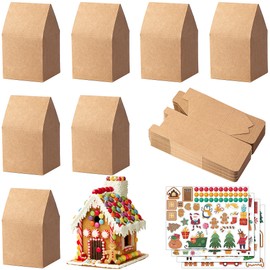 Wehhbtye 52 Sets Christmas Gingerbread House Cardboard, Gingerbread House Shaped Boxes with Stickers, Xmas Candy Houses DIY Craft Kit for Christmas Party Supplies Decor Cookie Snack Packaging