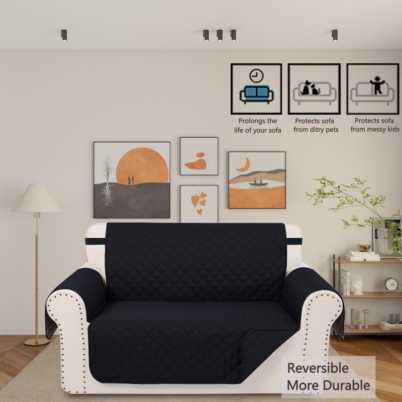 Luxshare Home Reversible Loveseat Sofa Covers Couch Cover Furniture Protector(Loveseat,Black/Black)