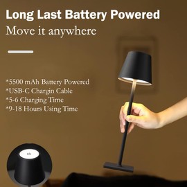 2 Pack Cordless Table Lamp-5500mAh Rechargeable Lamp,Waterproof Led Table Light for Outdoor Patio/Restaurant/Dinner Table/Kitchen Counter/Dining,Portable Battery Operated Desk Lamp/Bedside Touch Lamp
