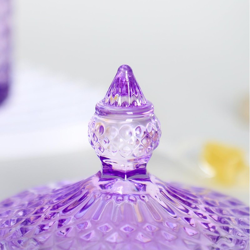 Sizikato Diamond Faceted Glass Candy Jar with Lid, 10oz Purple