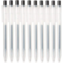 Muji 82902273 Gel Ink Ballpoint Pen, Smooth Drawing, Black, 0.02273 Lead Diameter 0.022 inch (0.5 mm), Retractable Type, Set of 10