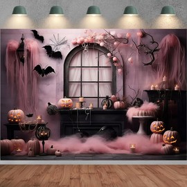 Pink Halloween Pumpkin Background - Spooky Photography Backdrop for Prom, Girl Birthday Party Decor, Halloween Night