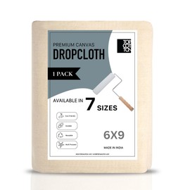 Top Cotton Canvas Drop Cloth, Pack of 1 Reusable Paint Drop Cloth, 100% Recycled Cotton, All Purpose Painters Drop Cloth, Cotton Canvas Tarp Cover for Painter Furniture & Floor Protection (6x9FT)