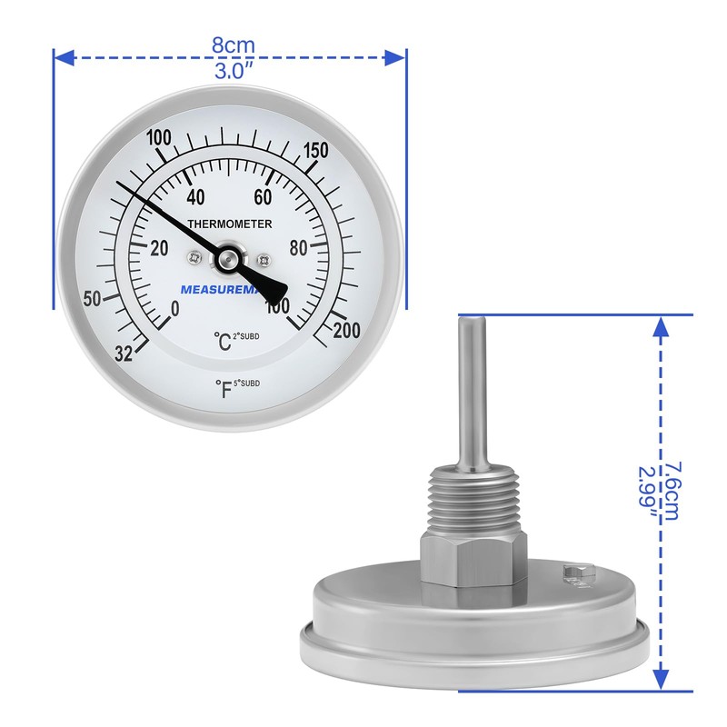 MEASUREMAN Hot Water Thermometer, 3" Dial, 2" Lead-Free Brass Stem,