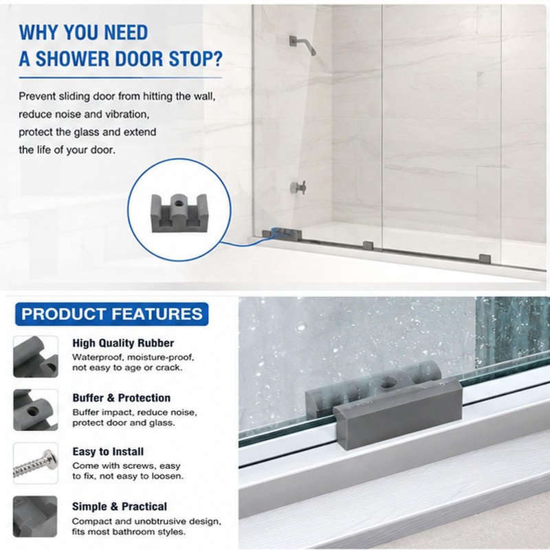 xhziy 4 Pcs Sliding Shower Door Stopper 2 Inch Gray