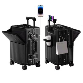 AIWEINY Zipperless Luggage, Polycarbonate Aluminum Hard Shell, Expandable Carry-On Suitcase with Spinner Wheels, Hard Shell Suitcase, 20 Inch Cabin