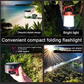 Asaeh Solar Camping Lantern Foldable Lamp Rechargeable by Solar Panel or USB Type-C LED Lights for Power Outage (Red)
