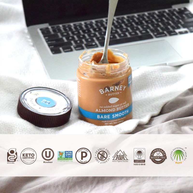Barney Butter Almond Butter, Bare Smooth, 10 Ounce Jar, No